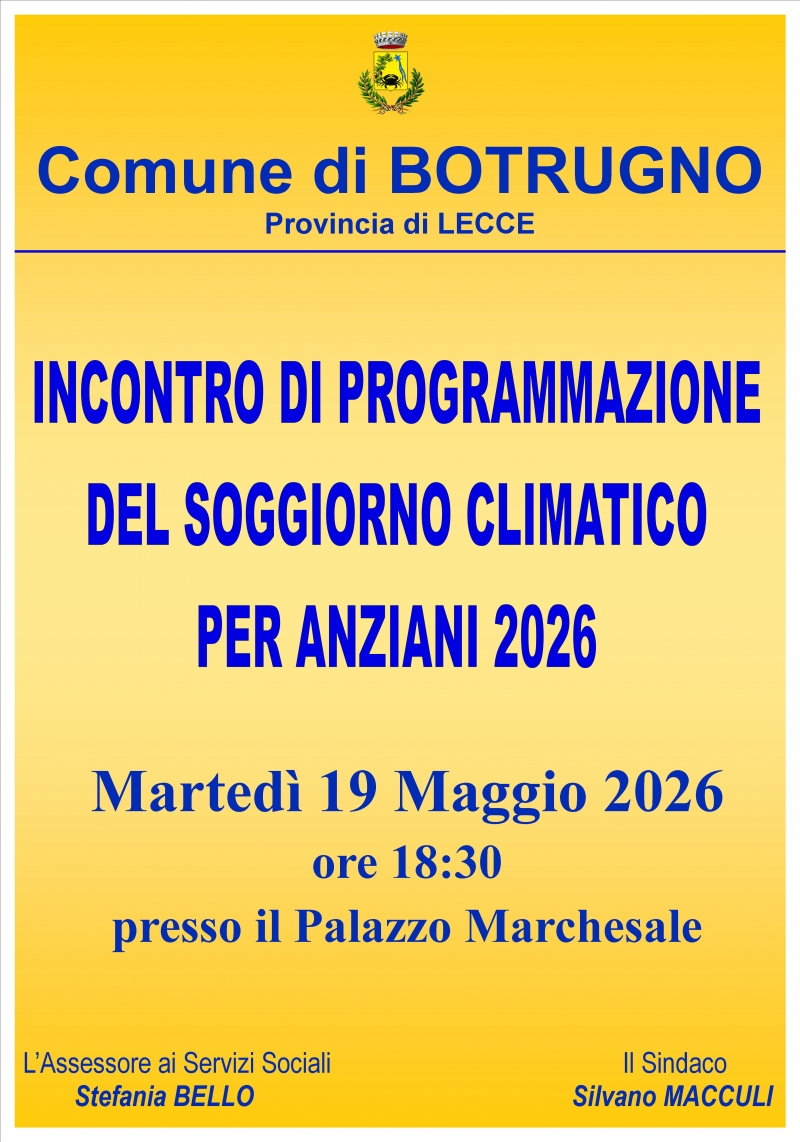 Soggiorno climatico per anziani 2026. Incontro di programmazione
